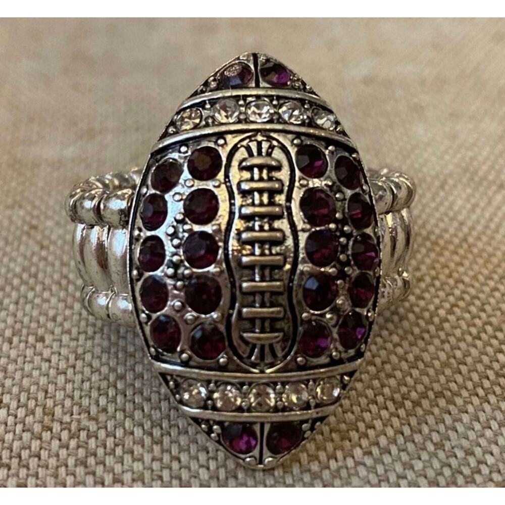 Football Stretch Ring with Purple Crystals